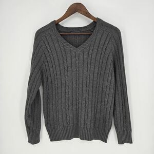 Brandy Melville Grey Cable Knit V Neck Sweater